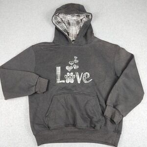 Crazy Apparel Hoodie Womens Small Gray Love‎ Paw Print Fleece Lined Pullover